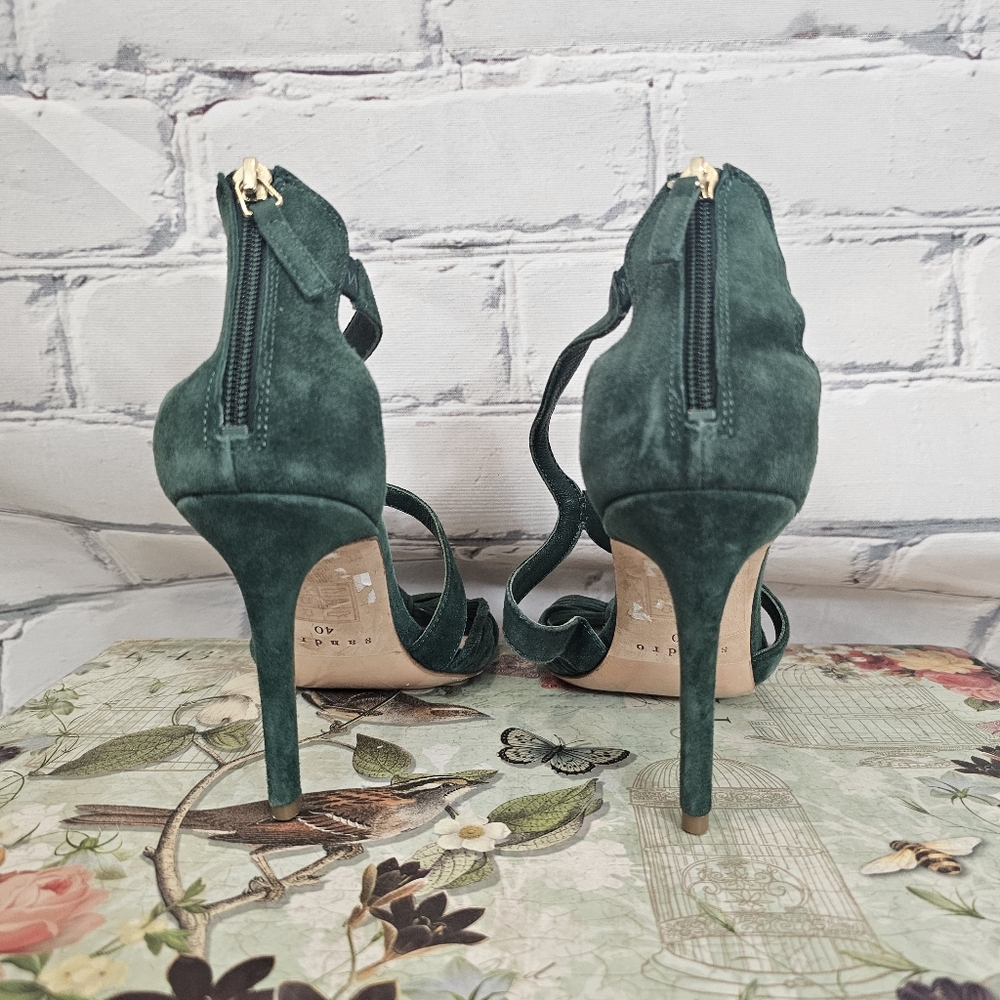 Sandro Elisa Heeled Sandals In Green Suede - Picture 6 of 8